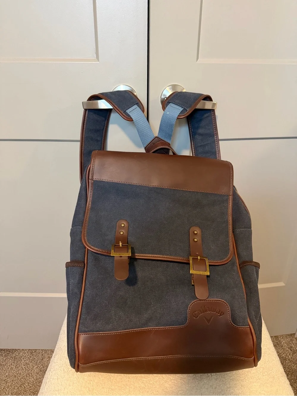 Callaway Navy Canvas and Brown Leather Backpack